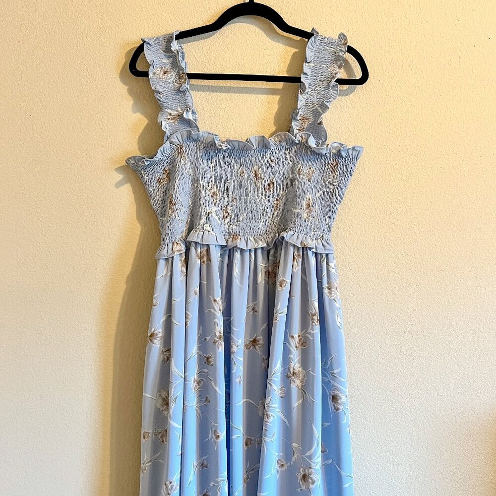 Pinkblush Light Blue Floral Smocked Square Neck Sleeveless Maternity Dress